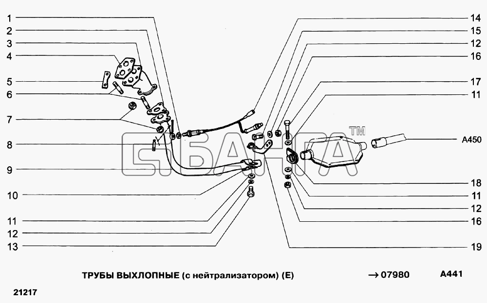 ВАЗ ВАЗ-21213-214i Схема Трубы выхлопные (с нейтрализатором) (Е)-147